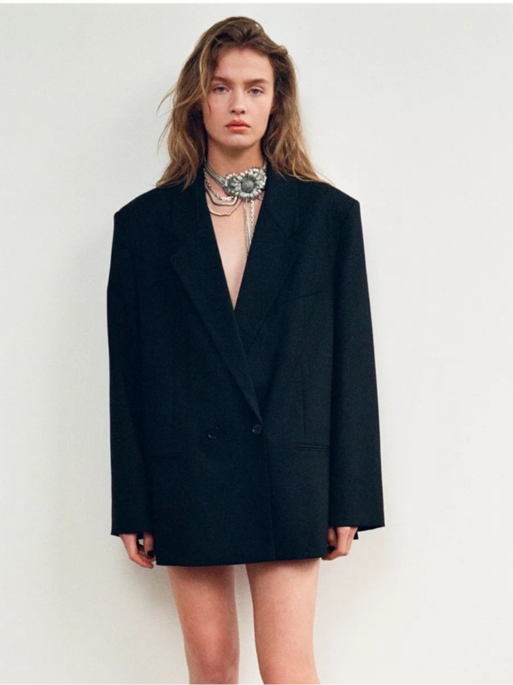 Zara Black Oversized Double-Breasted Blazer in Black M/L